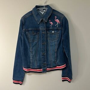 Crown & Ivy Jean Jacket with Flamingos Size Small